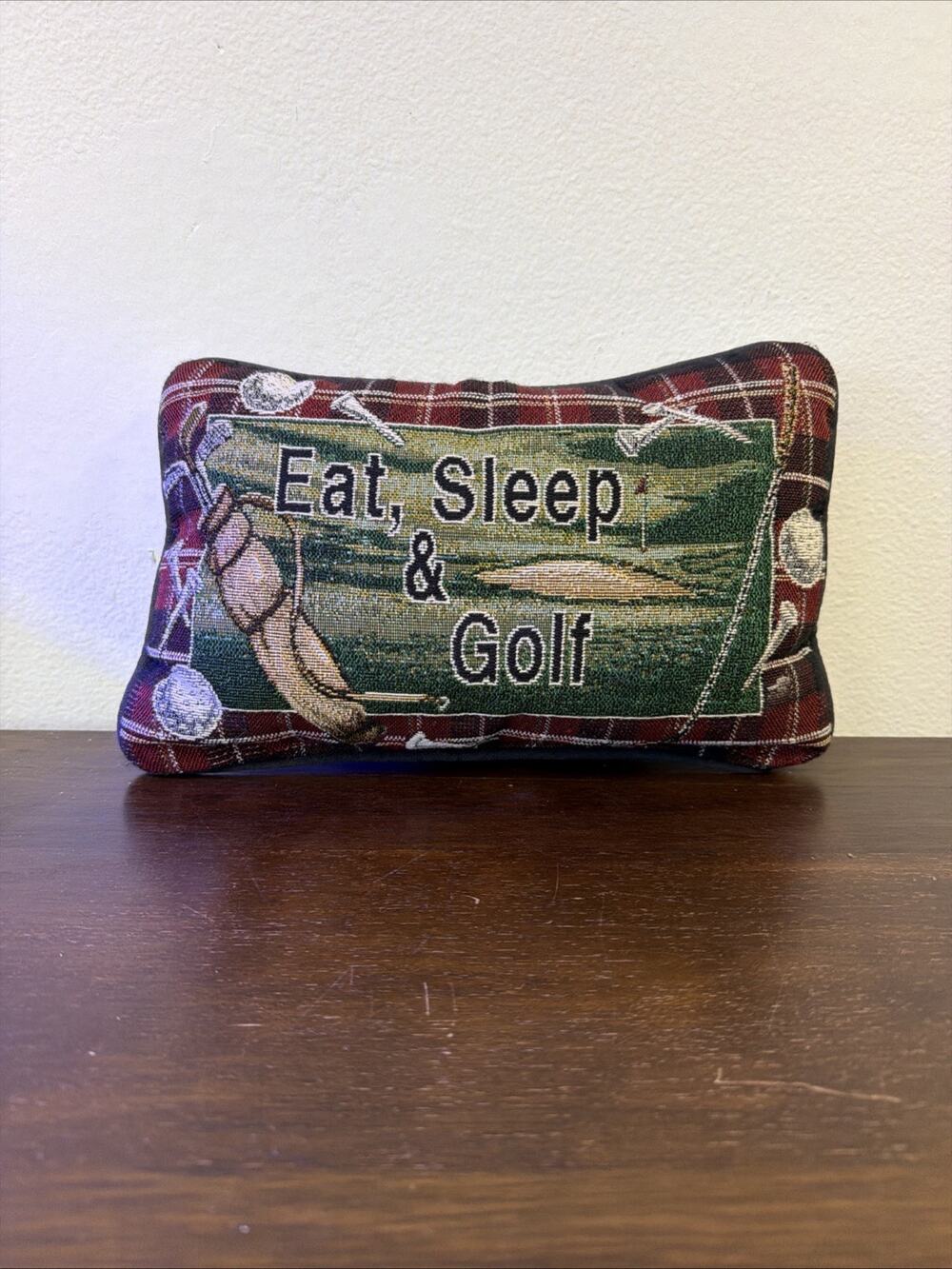 Eat Sleep & Golf Tapestry Accent Throw Pillow 12"x8" Retro Golf Decor